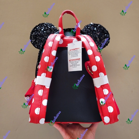 DISNEY PARKS LOUNGEFLY MINNIE POLKA DOT SEQUINS BP - Picture 4 of 9
